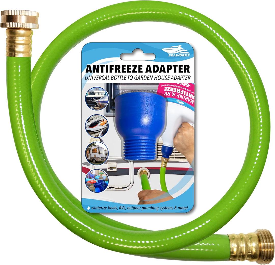 Garden Hose to Antifreeze Bottle Adapter: All-in-One Male and Female Twist Connect Adapter for RV, Camper, Marine & Garden Hose