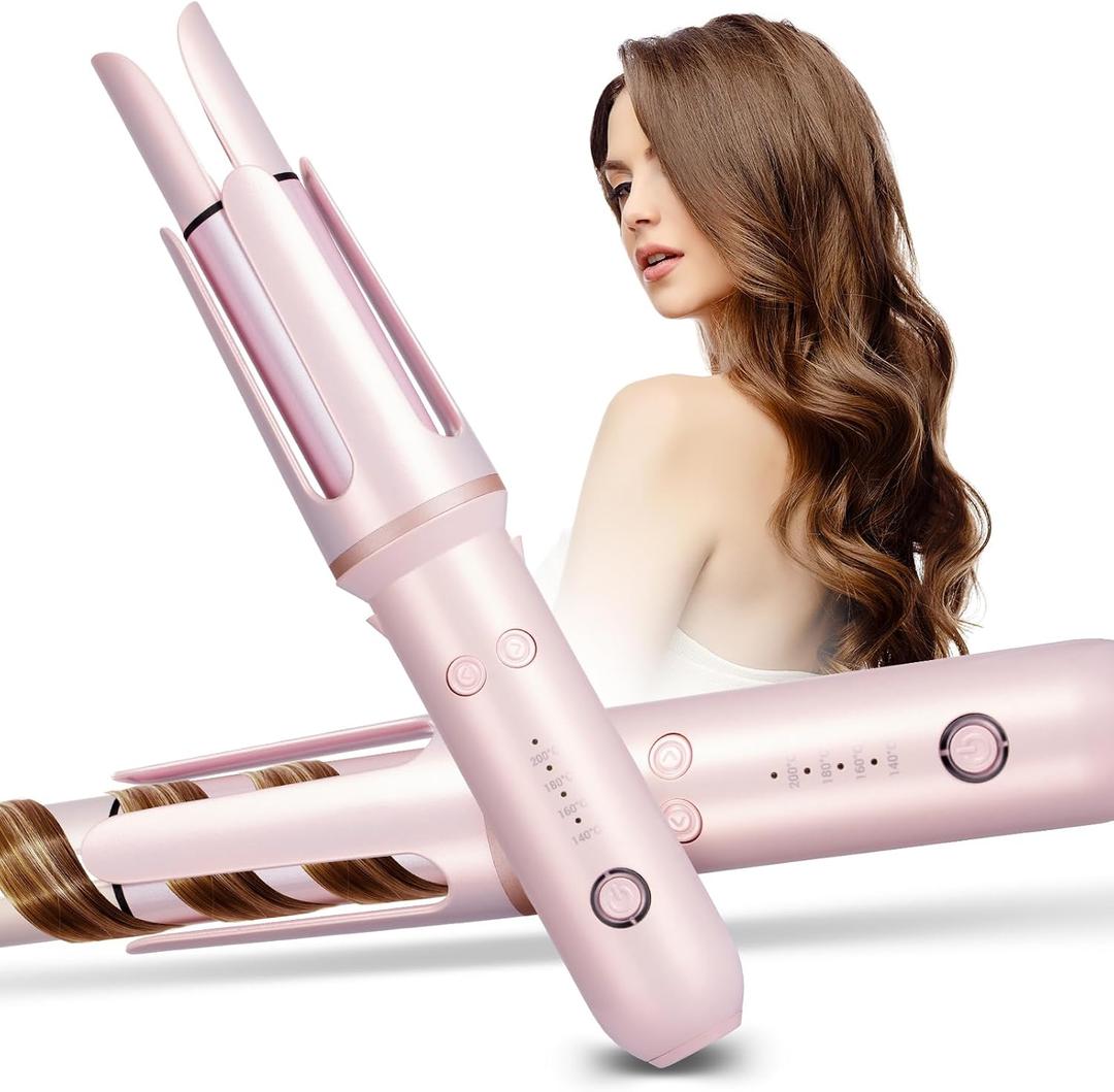 Ideal Swan Automatic Rotating Curling Iron, Pink Auto Hair Curler with 4 Temperature & 3 Timer, 2-Way Rotation, Automatic Shut-Off, Anti-Scald, Tangle-Free, Ceramic 1 Inch Hair Curler for Women