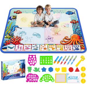 Water Doodle Mat,Kids Painting Mat, Toddlers Drawing Writing Toys,Reusable Coloring Mat, Birthday Christmas Gifts for 3 4 5 6 7 8 Years Old Boys Girls, 40 x 32 Inches (Blue)