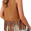 SOFIA'S CHOICE Women Fringe Vest Faux Suede Boho Western Cowgirl Sleeveless Open Front Rave Outfits Brown (XXL)