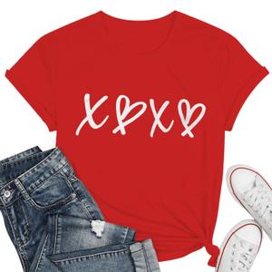 Valentines Shirts for Women Cute Valentines Short Sleeve Tee Tops Red Valentine Blous (Red, XL)