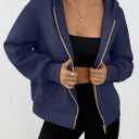Trendy Queen Women's Zip Up Hoodie Fleece Lined Cropped Sweatshirt Y2K Oversized Fall Jacket (Navy)