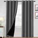 H.VERSAILTEX 100% Blackout Curtains for Bedroom Thermal Insulated Blackout Curtains 96 inch Length Heat and Full Light Blocking Curtains for Living Room with Black Liner 2 Panels Set, Grey, 52"W x 96"L