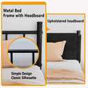 Henshwon Metal Bed Frame,14Inch Queen Bed Frame with Headboard,Heavy Duty Sturdy Mattress Foundation,Easy Assembly,No Box Spring Needed,Black Queen Size