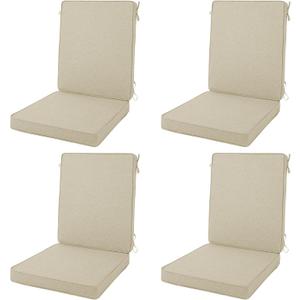 Outdoor Chair Cushions 20x20, Water-Resistant & Fade-Resistant, Patio Furniture Lawn Dining Chair Seat Replacement with High Back, Ties Zipper, Removable Cover, Set of 4, Natural, 20" x 20" 4 Pack