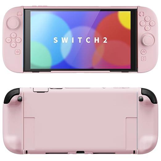 PlayVital Hard Case for Nintendo Switch 2 with Extra Stand & Thumb Grip Caps | Split Design, Dockable Protective FullBody Shell Cover for Nintendo Switch 2 | Solid Color Series, Cherry Blossoms Pink