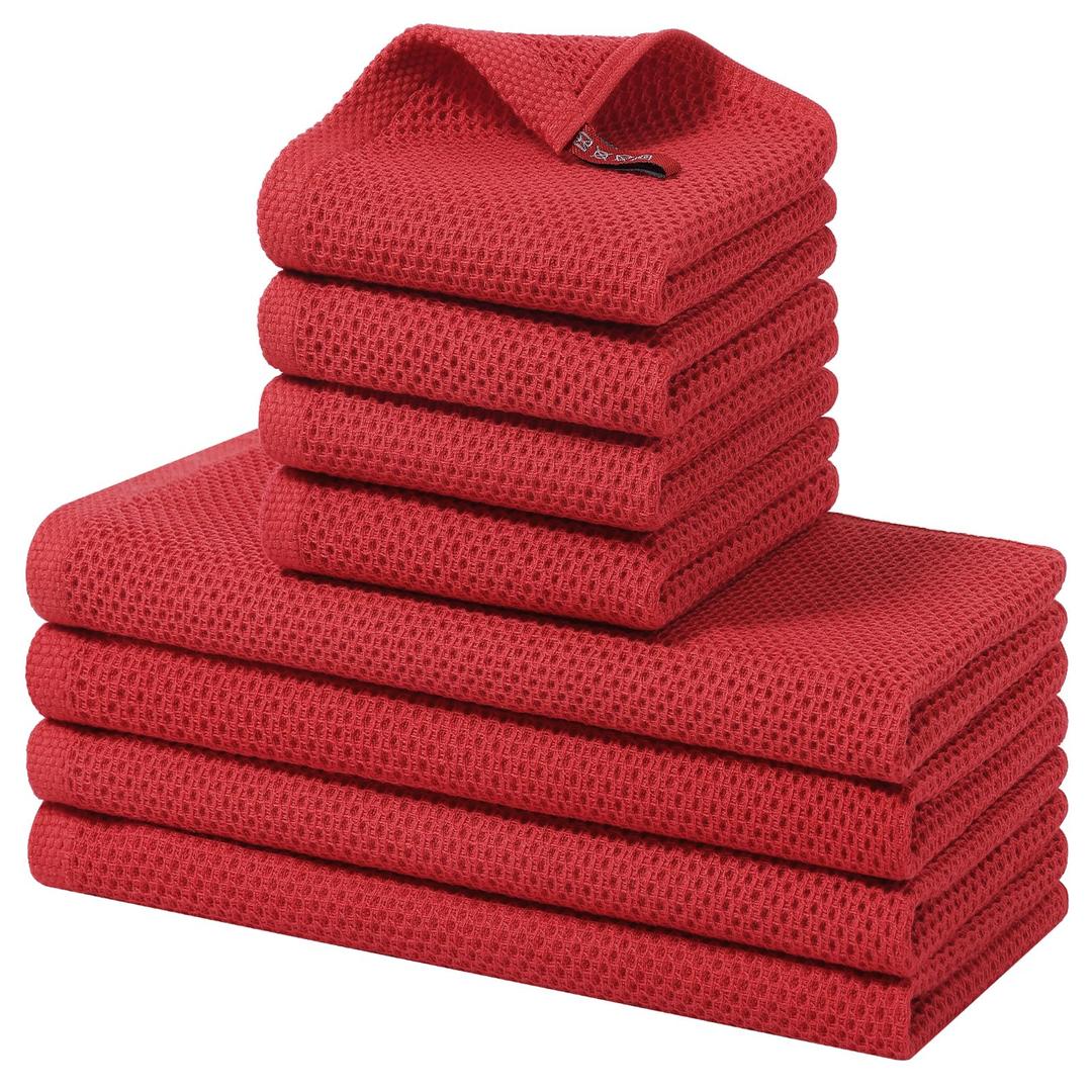 Homaxy 100% Cotton Kitchen Towels and Dishcloths Set, 12 x 12 Inches and 13 x 28 Inches, Set of 6 Bulk Kitchen Towels Set, Ultra Soft Absorbent Dish Cloths for Washing Dishes, Red