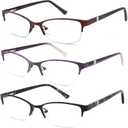 3 Pack Reading Glasses for Women Blue Light Blocking, Metal Oval Half Frame Womens Readers Glass with Spring Hinge, Anti Blue Ray Reduce Eye Strain Glare Headache(1.75x Magnification Strength)
