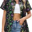 Fat Tuesday Shirts for Women Fat Tuesday Party Outfit Button Up New Orleans Themed Party Short Sleeve Tops (XXL)