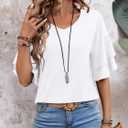 Sialois Womens Blouses Ruffle Sleeve Tops V Neck Shirts Dressy Casual Trendy Tee Spring Fall Summer Fashion Work Clothes (White, XL)