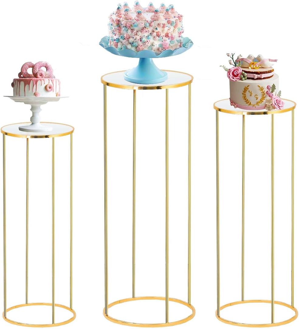 Bonastella Cylinder Stands for Party, 3PCS Cylinder Pedestal Stand, Cilindros Para Fiestas Cake Table Stand for Parties Metal Plant Stand Cylinder Tables for Parties Round Cylinder Stands for Party