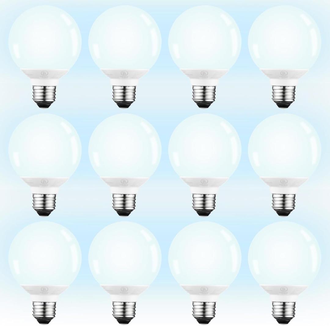 TORCHSTAR 12-Pack G25 LED Light Bulbs, 5W 40W Equivalent, Dimmable 450LM Globe Light Bulbs, 5000K Daylight, E26 Base Decorative Bulb, for Bathroom Vanity or Mirror, UL Listed