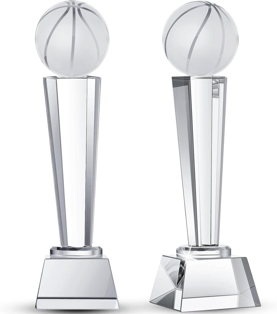 Meooeck 2 Pcs 9x2.8'' Crystal Glass Trophy with Gift Box Large Trophy Award Glass Paperweight Tournament Table Desktop Decor