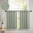 Sage Green Kitchen Cafe Curtains 24 Inch Length for Small Window 2 Panels Back Tab Pocket Top Tier Curtain Semi Sheer Linen Short Bathroom Curtains for Closet Door Coverings 30x24 Long Light Green