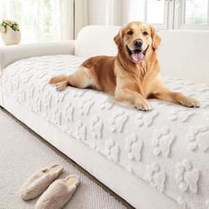 Waterproof Couch Cover for Dogs Washable,Fuzzy Pet Couch Covers for Sofa,Thick Soft Dog Mat Non-Slip Couch Covers for 3 Cushion Couch Sofa Pet Friendly (White, 35x82(1pc))