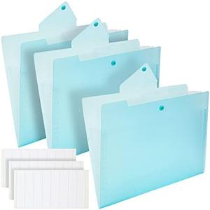 3 Pack Expanding File Folder, Pocket Document Organizer with Snap Closure and Labels (Letter Size, Blue)