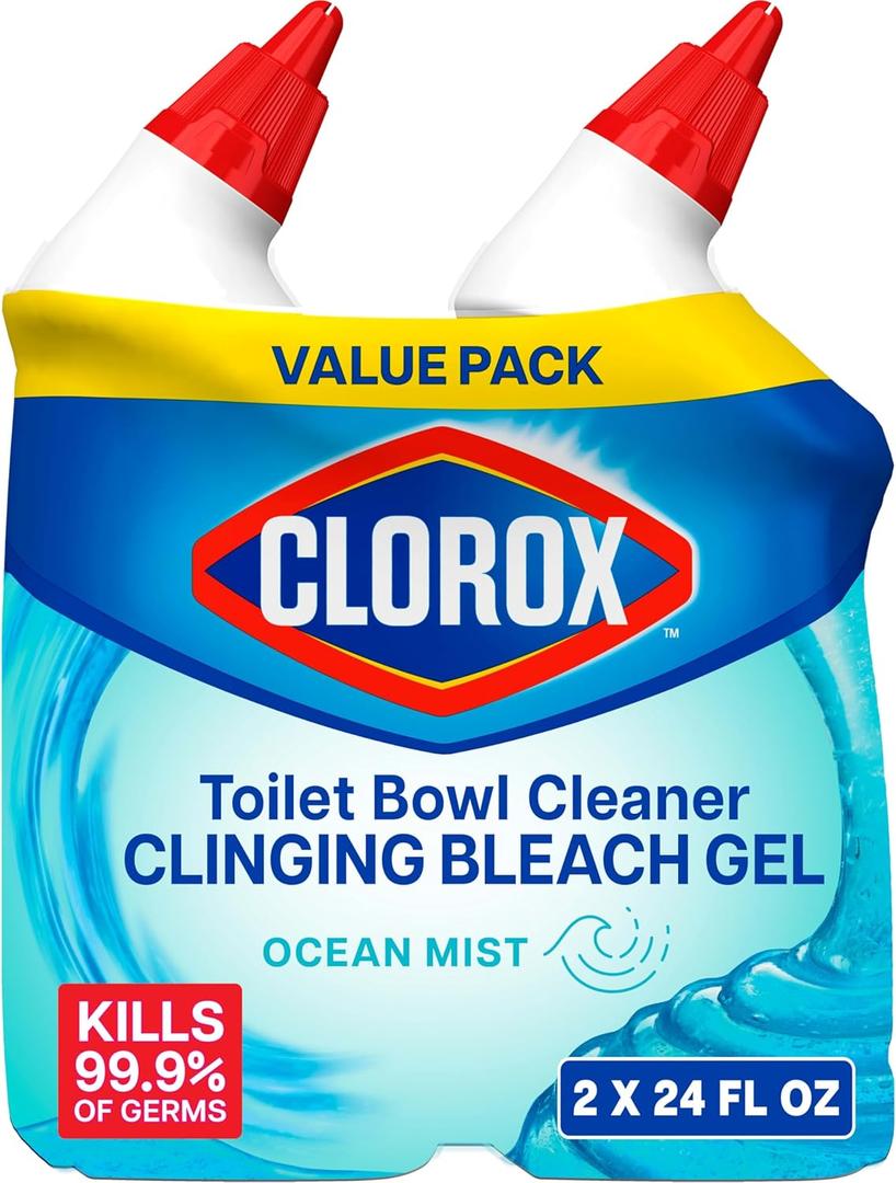 CLOROX Toilet Bowl Cleaner Clinging Bleach Gel, Ocean Mist, 24 Fl Oz, Pack of 2
