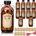 Zhehao 10 Pcs 8 oz Vanilla Extract Bottles Amber Boston Round Glass Boston Bottles for Vanilla Extract Homemade and Vanilla Extract Sticker for Syrup Gift Food Storage Canister Set for Sauce Beans
