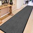 GOYLSER 15ft Jute Hallway Runner Rug Non Slip Washable, Rubber Backed Absorbent Laundry Rugs Laundry Room Runner, Black Long Entry Runner