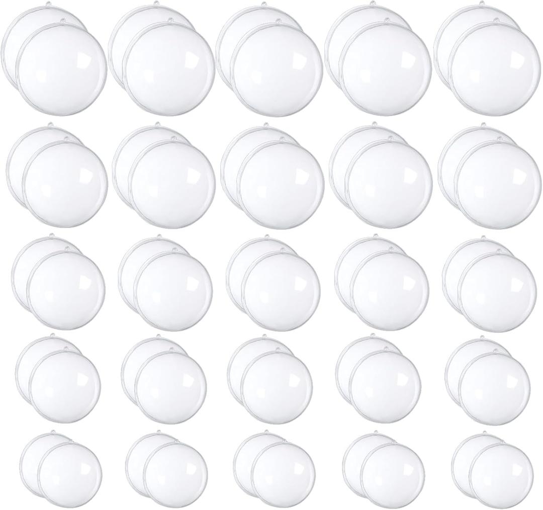 50 Set 100PCS Clear Plastic Fillable Ornaments,Transparent DIY Christmas Fillable Ball,Plastic DIY Fillable Decoration Balls 5 Different Sizes for Christmas Tree,Wedding,Party,Home Decor