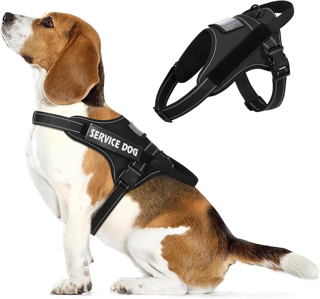 Voopet Dog Harness Small Sized + ID Card Pocket + 7 Patches, No Pull Adjustable Pet Dog Vest 3M Reflective Breathable Dog Harness with Soft Padded Handle for Training, Walking, Easy Control (Black)