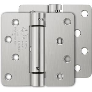 2 Pack Self Closing Door Hinges, 4 Inch Spring Loaded Hinges for Doors, Adjustable Tension for Garage, Front Door, Back Door, for Left and Right Hand Door, 1/4'' Radius Corners, UL Listed