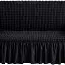 NICEEC Loveseat Slipcover Black Loveseat Cover 1 Piece Easy Fitted Sofa Couch Covers Universal High Stretch Durable Furniture Protector Love Seat with Skirt Country Style (2 Seater Black)