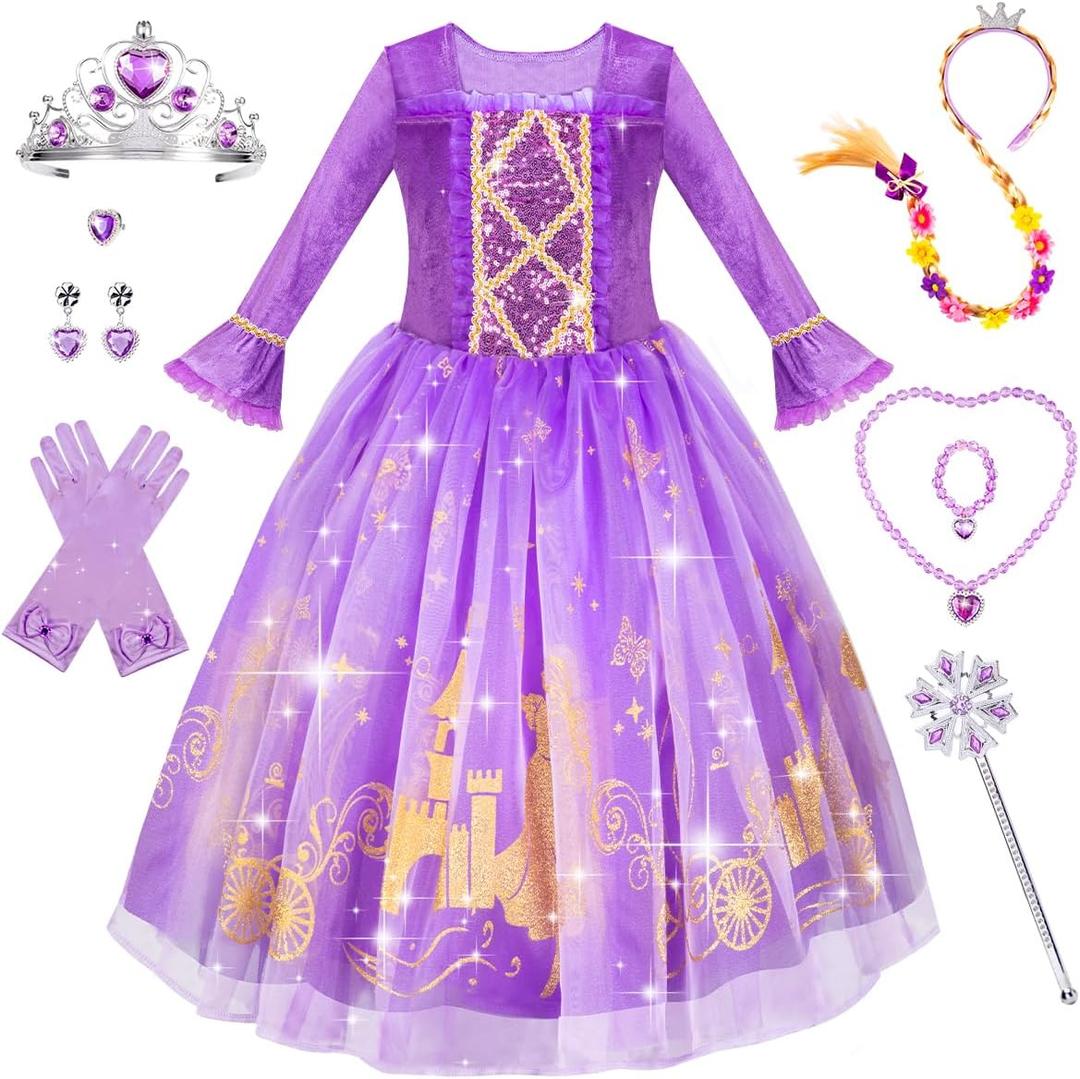 Meland Princess Dress Up for Girls, Dress Up Clothes for Halloween Costumes, Birthday Gift for Toddlers Aged,Size S