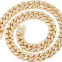 Cuban Link Dog Collar Gold Silver Color Metal Chain Diamond Pet Collars for Dogs Cats Jewelry 8/10/14/16/18/20/24/28 Inch (16inch, Gold)