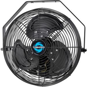 Tornado 12 Inch Outdoor Water-Resistant Wall Mounted Fan IPX4 Rated 3 Speed High Velocity Meatl Wall Fan For Commercial, Industrial, Residential, 6.6 FT Cord cETL Safety Listed, Black
