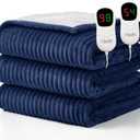 Homemate Electric Heated Blanket King Size - 100"x90" Heating Blanket King Size Dual Control 1/2/4/6/8 Hours Auto-Off 10 Heat Level Over-Heat Protection Soft Flannel Sherpa, Blue, Striped