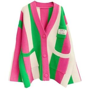 JASCLS Women's Long Sleeve Color Block Chunky Cable Knitted Oversized Sweater Cardigans for Women M/L