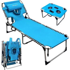 Backpack Sun Tanning Chair with Face Hole & Beach Table, 5-Position Adjustable Folding Lounge Chair Outdoor for Lawn Patio Garden, 74.8"*23.23"
