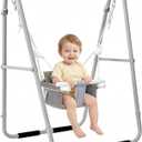 FUNLIO U-Shape Swing Set for Toddlers 6-36 Months, Heavy Duty Metal Frame with 2 Sandbags & 4 Anti-Slip Pads, Easy to Assemble & Store, Foldable & Portable Toddler Swing for Indoor/Outdoor-Gray