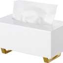 HBlife Tissue Box Cover Rectangle Acrylic Tissue Box Holder with Gold Plated Legs Napkin Dispenser Dryer Sheet Container for Bathroom, White