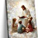 Jesus Teaching Kids Canvas Wall Art Christian Children Room Wall Decor Picture Children Of God Watercolor Poster Print for Kids room living room bedroom home decoration Ready To Hang