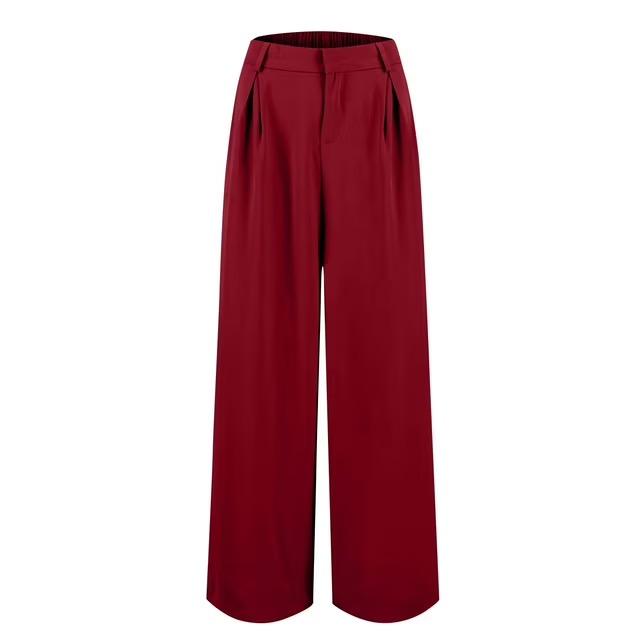 Women's Yoga Dress Pants Button Work Business Stretchy Pull On High Waisted Cropped Pants Work Casual Ankle Pants Wine,  Large