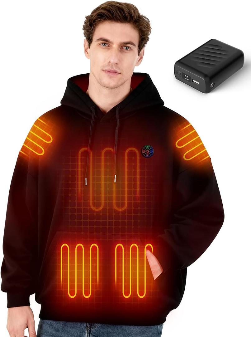 Heated Hoodie for Men Women with 20000mAh Battery Pack,9 Heating Zones,3 Temperature Settings,Unisex Pullover Heated Sweatshirt,Ideal for Winter Outdoor Activities/Daily Office Wear,X-Large