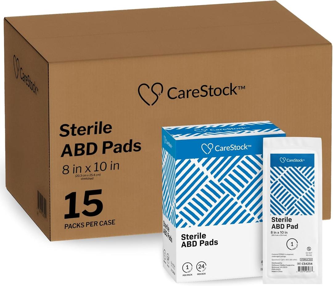 CareStock Abdominal Pads 8x10 in [48-Pack] Sterile ABD Pads, Extra Absorbent, Individually Wrapped, Wound Care First Aid (24)