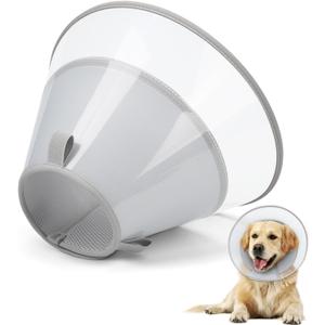 Dog Cone Collar with Soft Padding to Stop Licking, Elizabeth Recovery Collar After Surgery for Large Medium Small Dogs, Comfortable Pet Head Cone Alternative for Neutering Spay Injury (L(Depth: 9.8, Girth:12-18), Light Grey)