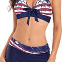 Century Star Women Two Piece Swimsuit Athletic Bathing Suits for Women Ruffled Tummy Control High Waisted Swimsuits (10-12, C American Flag Print)