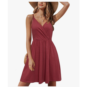 STYLEWORD Womens Sundress Summer Floral Wrap V Neck Backless A-Line Casual Beach Midi Dress, Size L