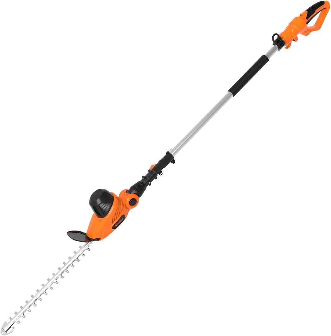 GARCARE Corded Pole Hedge Trimmer 4.8A Electric Bush Trimmer with 18" Blade | Dual-Action Blades, 6-Position Adjustable Head, Long Reach Hedge Cutter for Tall Hedges, Shrubs