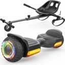 Gyroor Scooter with Adjustable Seat Attachment, 6.5" All-Terrain Self Balancing Scooter, LED Lights & Bluetooth for Kids and Adults, Black