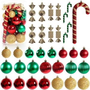 Soulchen 40 Pcs Christmas Tree Ornaments Set, Mini Christmas Ball Shatterproof Plastic Candy Canes Hanging for Home Xmas Holiday Party Decorations(Red,Gold,Green)