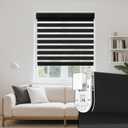 Grandekor No Drill Zebra Blinds for Windows,Cordless Zebra Shades Dual Layer, Pull Down Roller Shades Free-Stop,Custom Sizes,Textured Black,Easy to Install for Home, Office, Bedroom