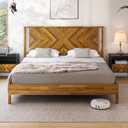Bme Vivian 14 Inch Deluxe Bed Frame with Headboard, Rustic & Scandinavian Style with Solid Acacia Wood, No Box Spring Needed, 12 Strong Wood Slat Support, Easy Assembly, King, Rustic Golden Brown