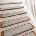 PURE ERA Carpet Stair Treads Ultra Plush 9.5" X 30"Soft Bullnose Indoor Stair Protectors Pet-Friendly Non-Slip Skid Resistant Tape Free Washable Reusable (14 Pieces, Cream Gray)