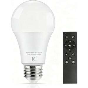 Remote Control Light Bulbs, A19 LED Bulb, 9W LED Bulb (60W Equivalent), 810LM, 3000K-6000K Dimmable 10%-100%, E26 Base, Light Bulb with Timer for Living Room, Bedroom, 1-Pack