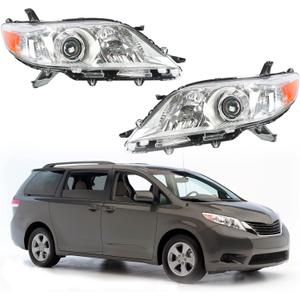 munirater Chrome Housing Halogen Headlight Assembly Replacement for 2011-2020 Sienna Driver and Passenger Side